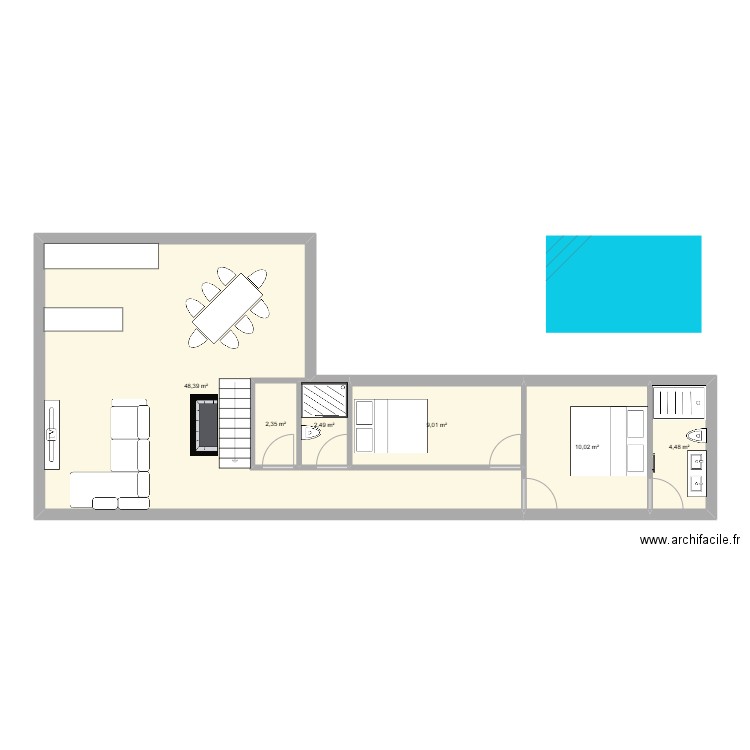 Maison. Plan de 6 pièces et 77 m2