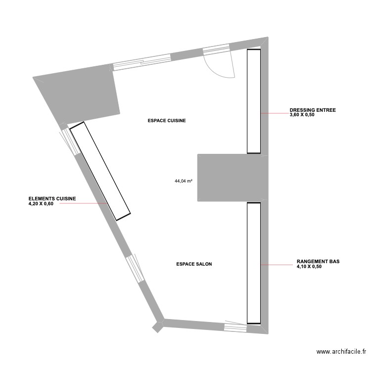 Gite RDC M2 PLANCHER . Plan de 3 pièces et 50 m2