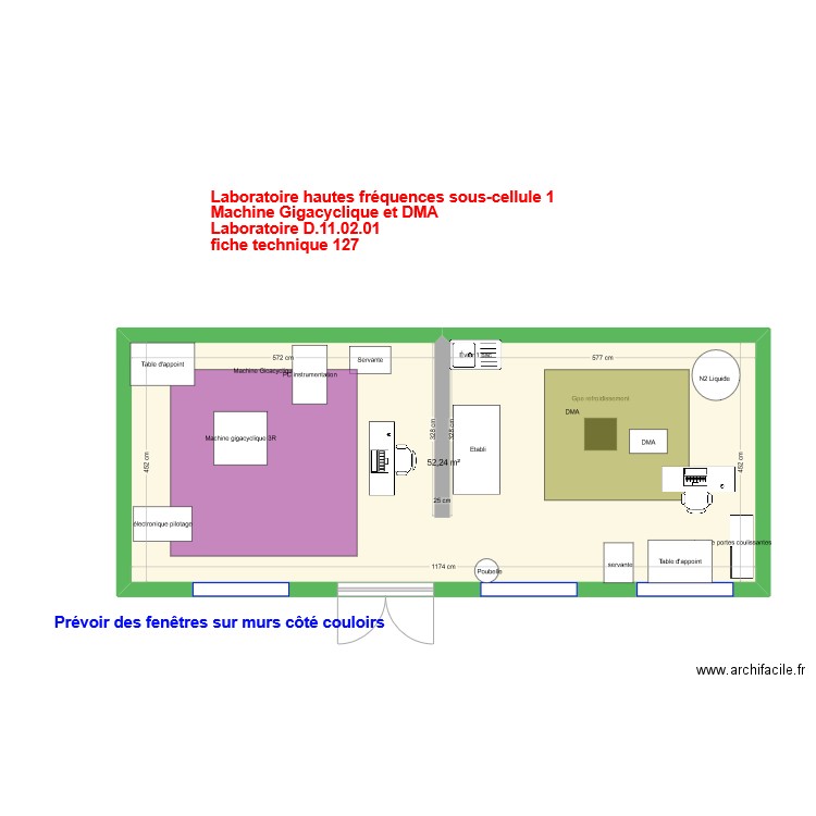 Labo hautes fréquences sous cellule 1 V3. Plan de 1 pièce et 52 m2