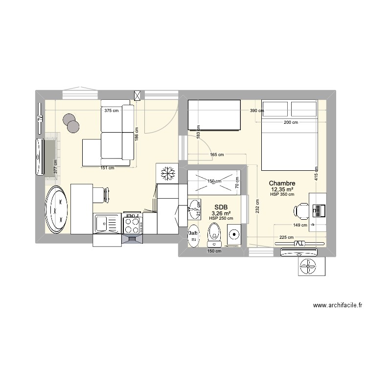 MDB 205 LOIRE 3. Plan de 3 pièces et 30 m2