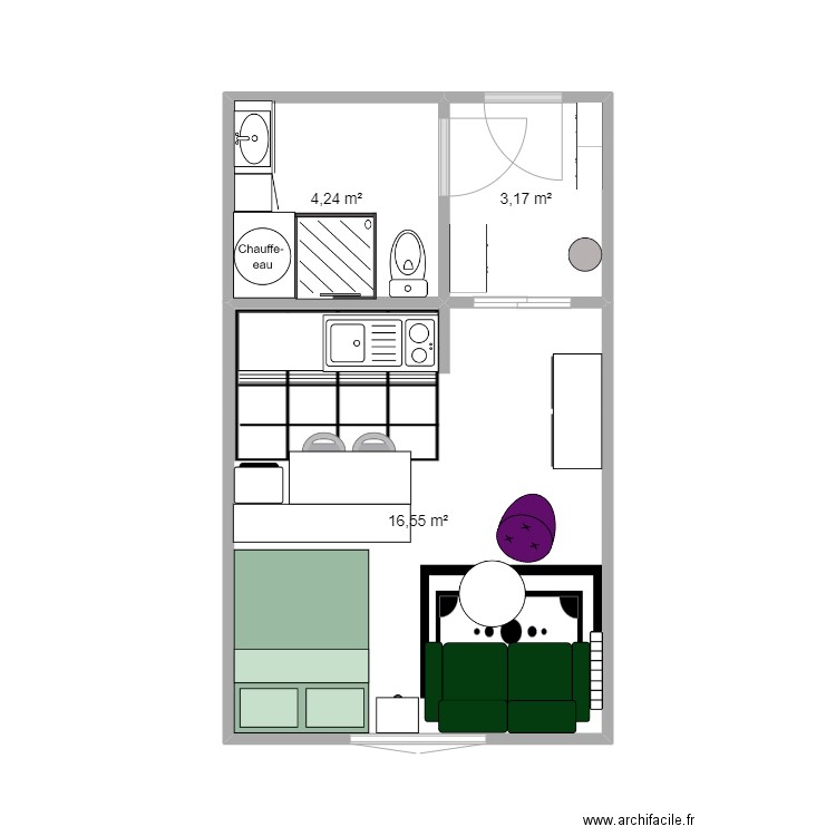 studio2. Plan de 3 pièces et 24 m2