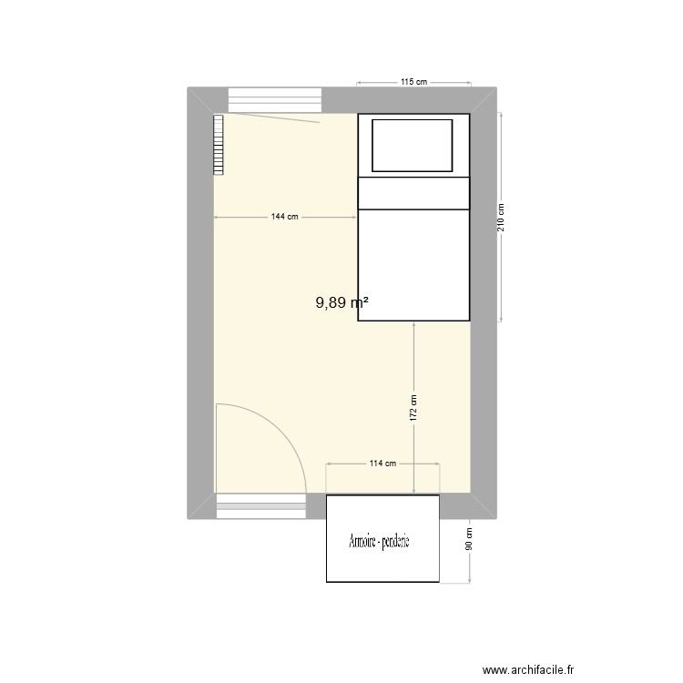 Chambre2. Plan de 1 pièce et 10 m2