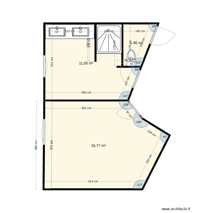 maison actuelle. Plan de 3 pièces et 30 m2