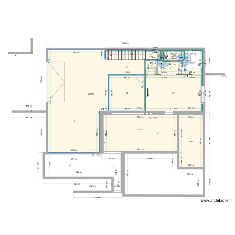 Cloisonnement sauna. Plan de 26 pièces et 375 m2