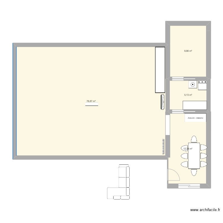 extension. Plan de 4 pièces et 103 m2