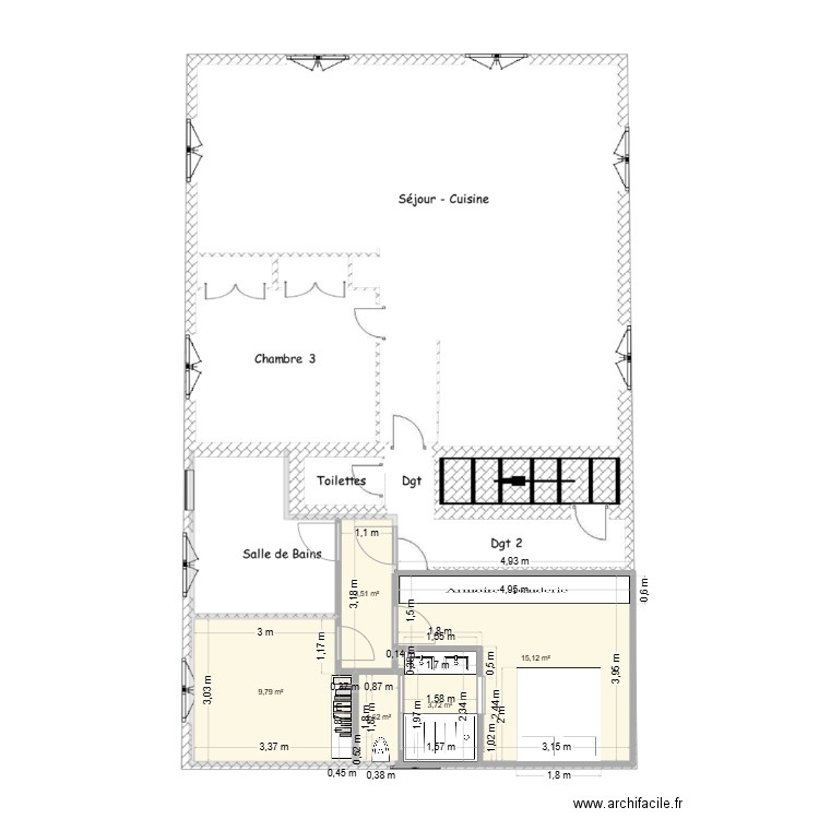 Plan Suite avec placard v6. Plan de 5 pièces et 34 m2