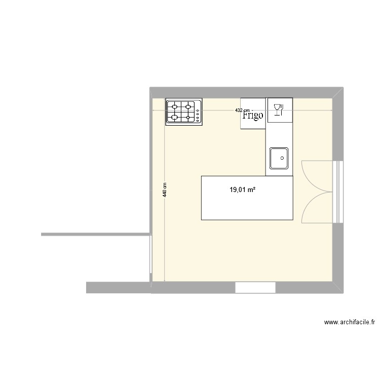 Cuisine2. Plan de 1 pièce et 19 m2