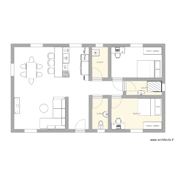 plan gabn. Plan de 4 pièces et 20 m2