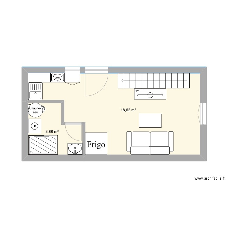 Appartement papa. Plan de 2 pièces et 22 m2