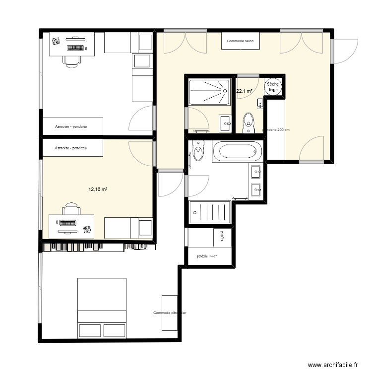 SdB Molière v2. Plan de 2 pièces et 34 m2