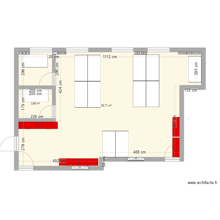 Bureaux grenoble. Plan de 2 pièces et 66 m2