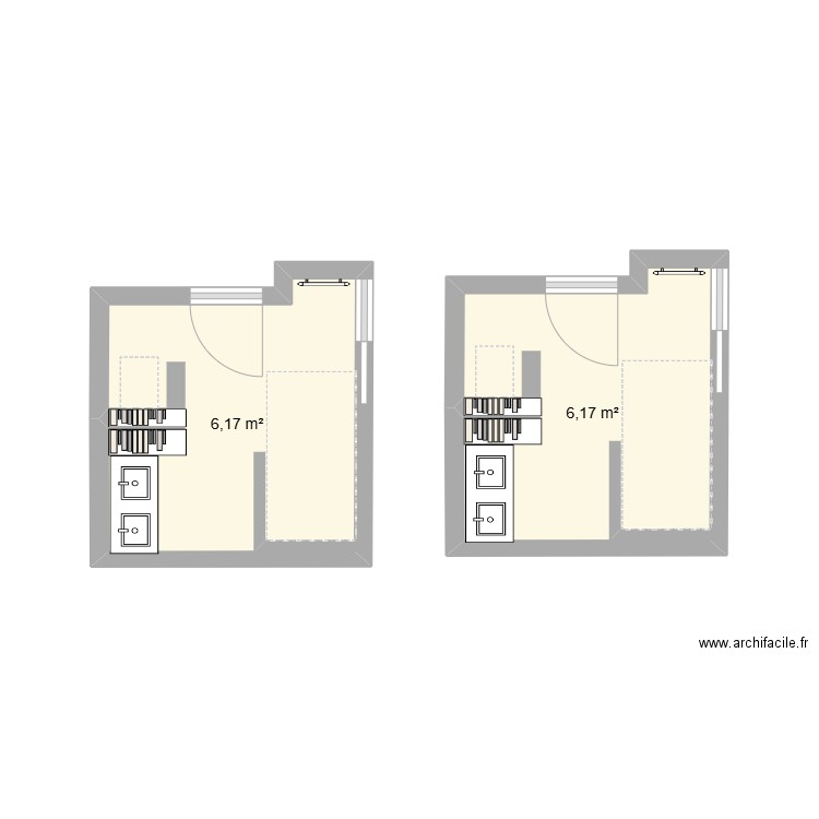 Lecourbe sdb. Plan de 2 pièces et 12 m2