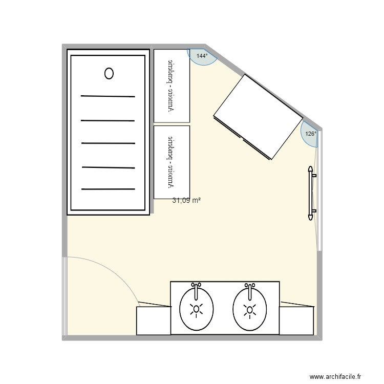 SDB JF. Plan de 1 pièce et 31 m2