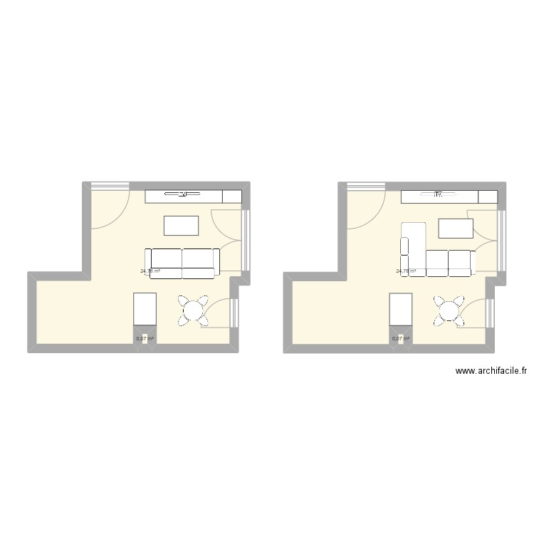 Canapé. Plan de 4 pièces et 50 m2