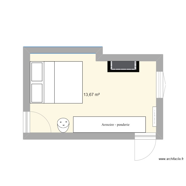 124 Legendre. Plan de 1 pièce et 14 m2