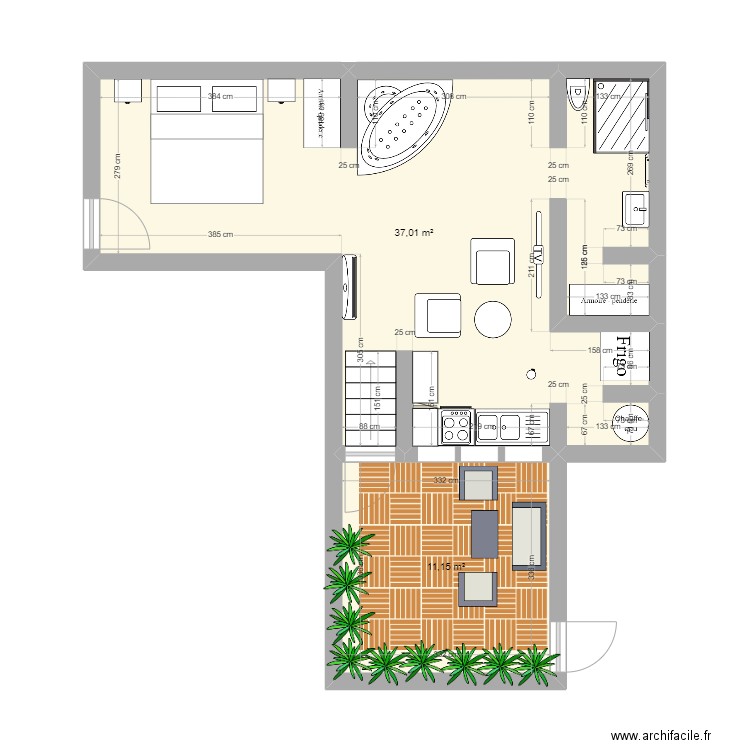 Plan Love Room _Rénovation_March 24. Plan de 2 pièces et 48 m2