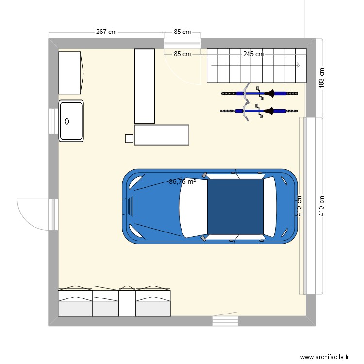 plan M. Plan de 1 pièce et 36 m2