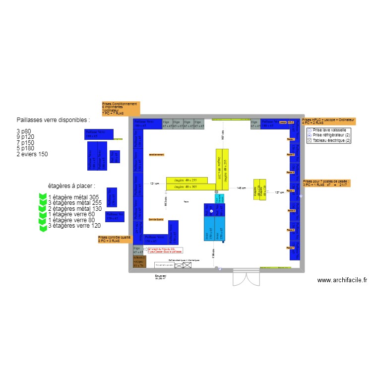 Aromes labos temporaires essais V3 (modif ALU). Plan de 1 pièce et 95 m2