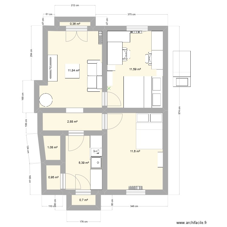 ORDERNER APPT V0. Plan de 9 pièces et 46 m2