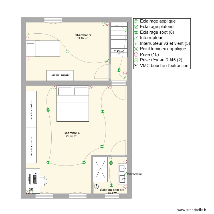 Rivera Eta. Plan de 4 pièces et 51 m2