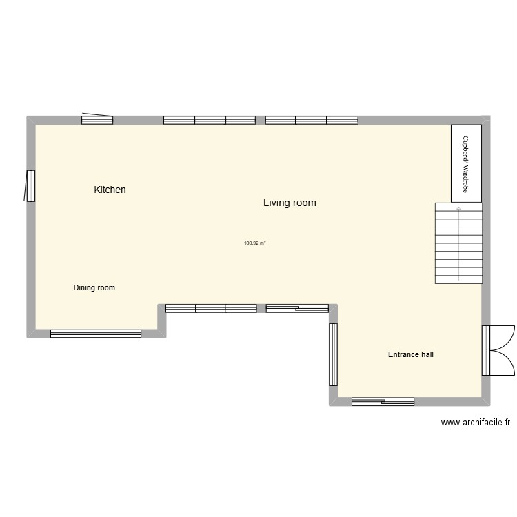 Rez-de-chausée. Plan de 1 pièce et 101 m2