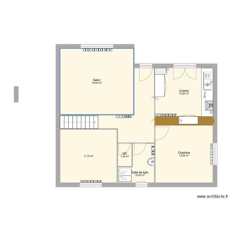 la couronne 3. Plan de 6 pièces et 70 m2