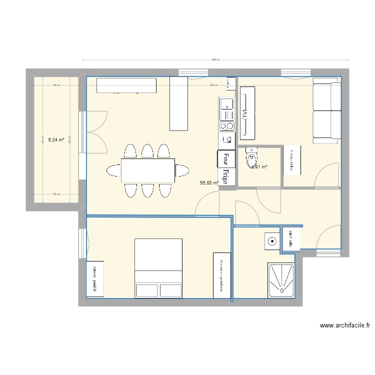 azuria 3p n2. Plan de 3 pièces et 68 m2