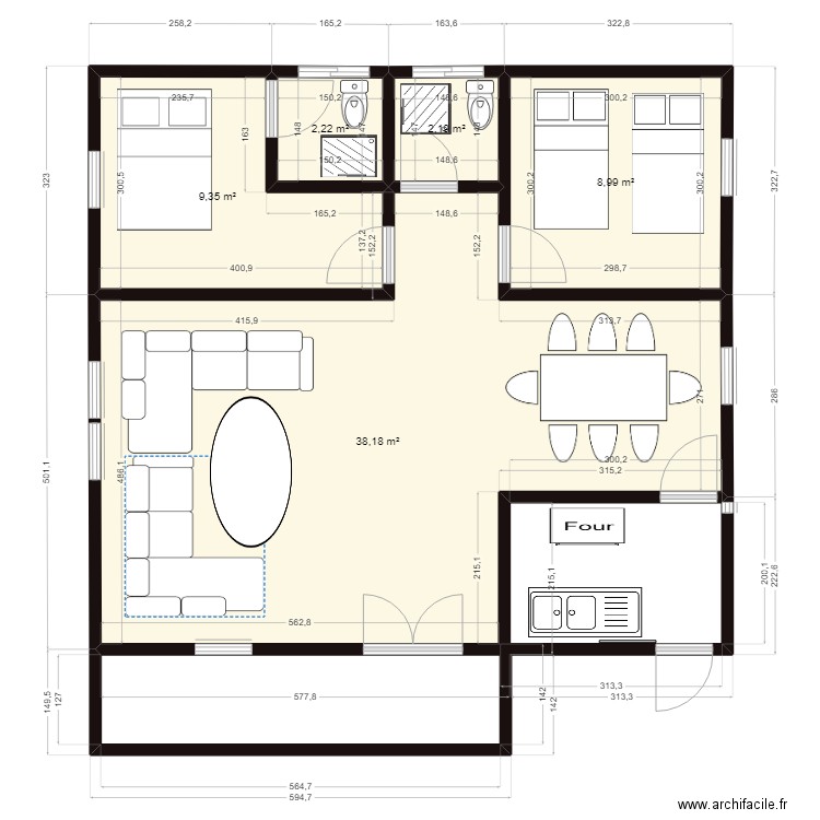 CHEZ MOI. Plan de 5 pièces et 61 m2