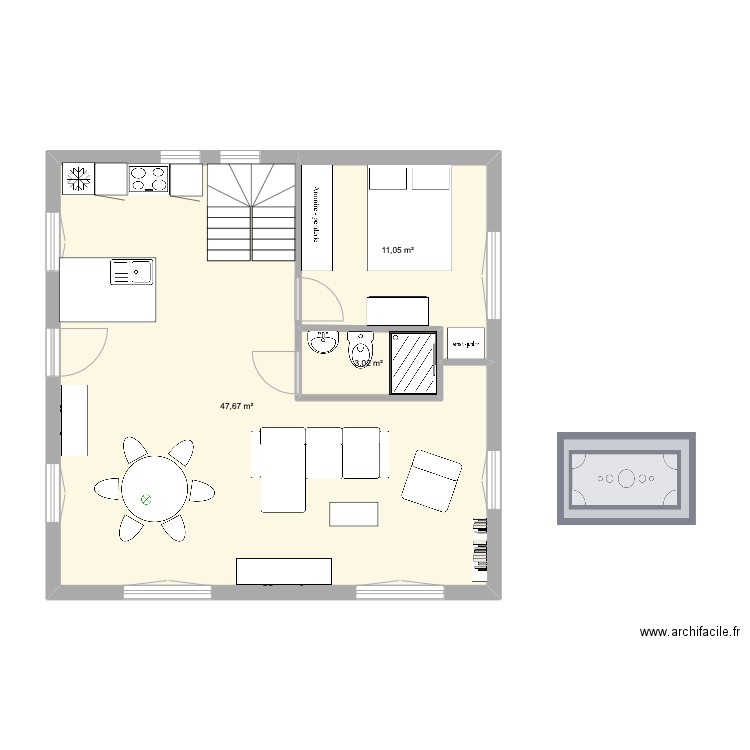 Maison. Plan de 3 pièces et 62 m2