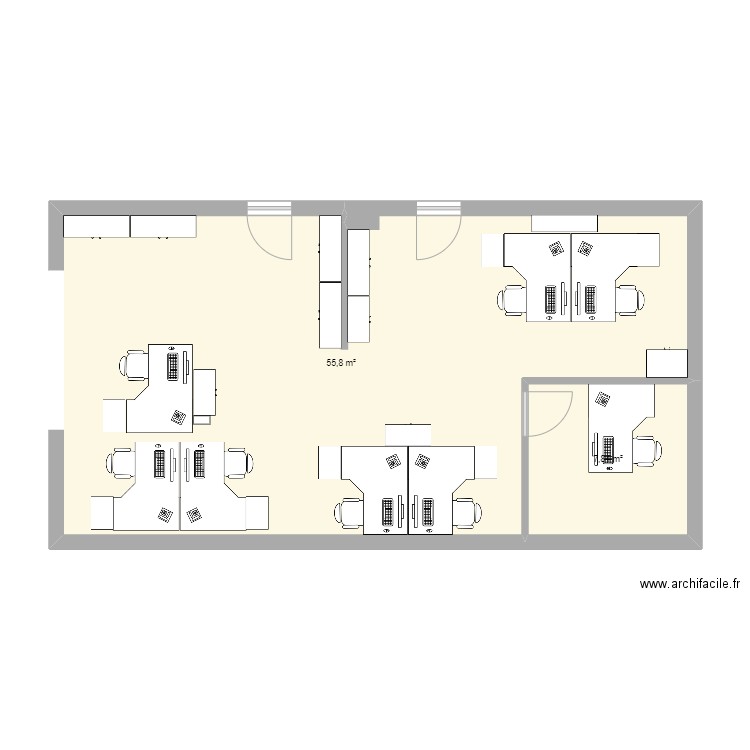 Bureaux Santé retraite. Plan de 2 pièces et 64 m2