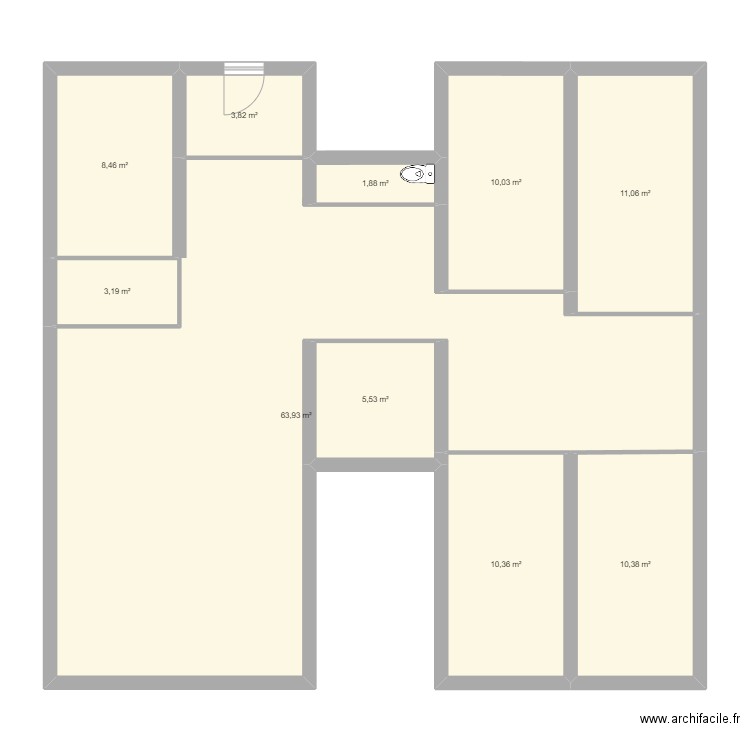 plan plain pied . Plan de 10 pièces et 129 m2