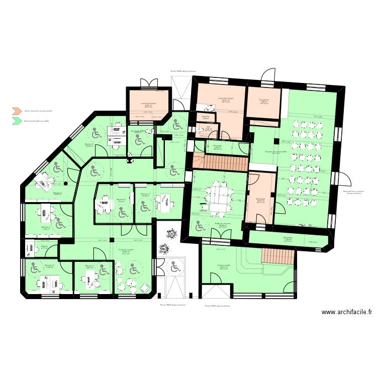 Tarbes 9 RDC - ERP théâtre. Plan de 23 pièces et 329 m2