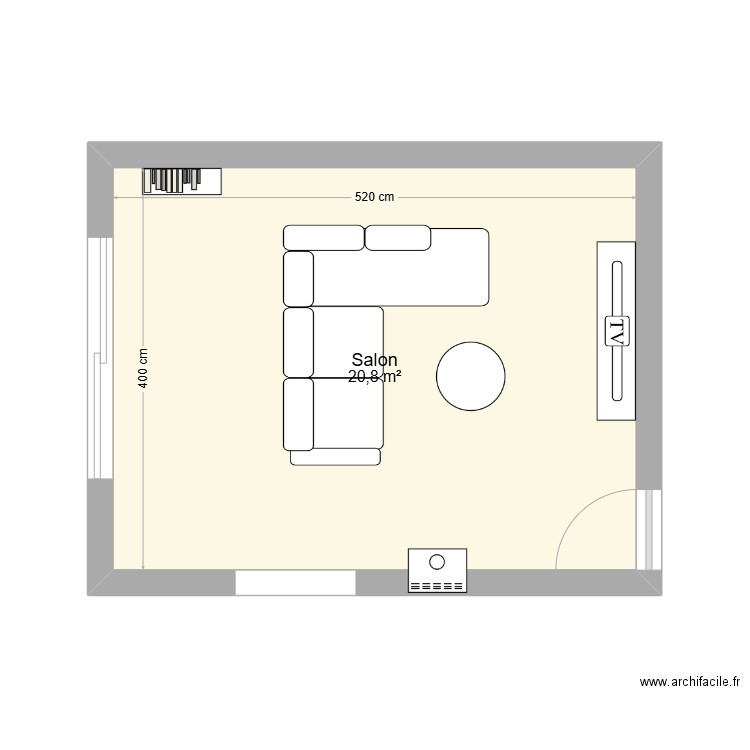 salon. Plan de 1 pièce et 21 m2