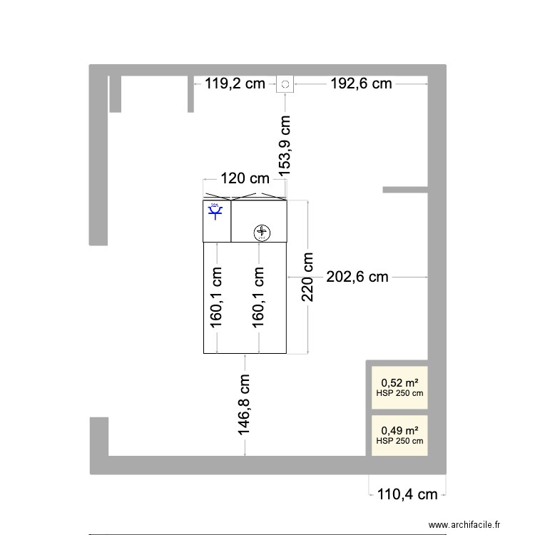 Cuisine. Plan de 2 pièces et 1 m2