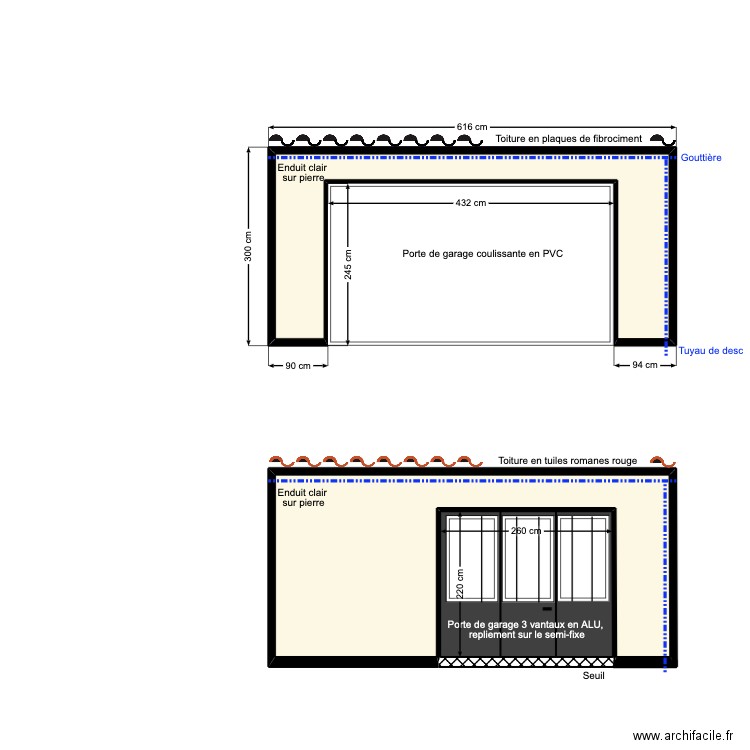 plan de façade avant. Plan de 3 pièces et 22 m2