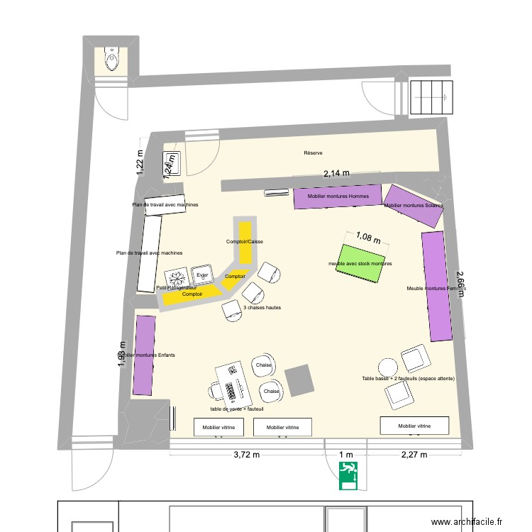 Plan magasin après travaux. Plan de 5 pièces et 1 m2