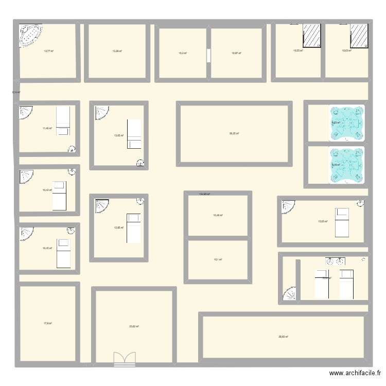 spa. Plan de 23 pièces et 667 m2