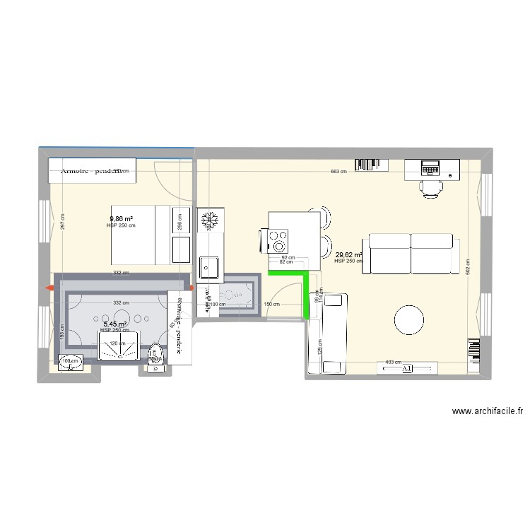 ALSACENOV. Plan de 3 pièces et 45 m2