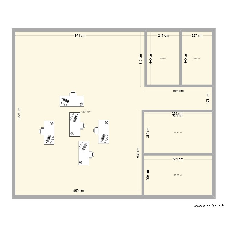 Bureau . Plan de 5 pièces et 176 m2