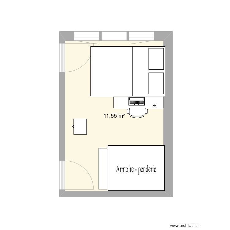 chambre. Plan de 1 pièce et 12 m2