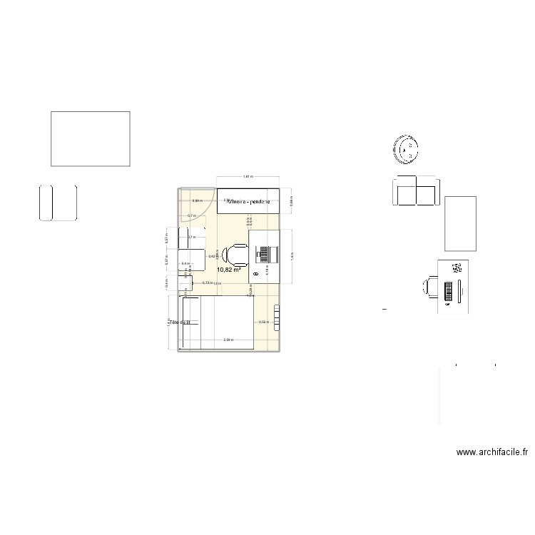 Chambre BB3. Plan de 1 pièce et 11 m2