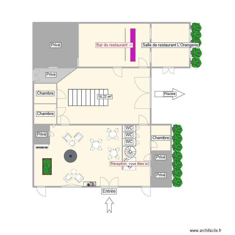 RDC Domaine. Plan de 15 pièces et 43 m2