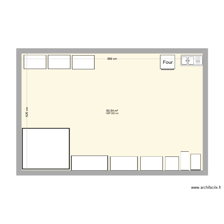 Glacerie. Plan de 1 pièce et 61 m2