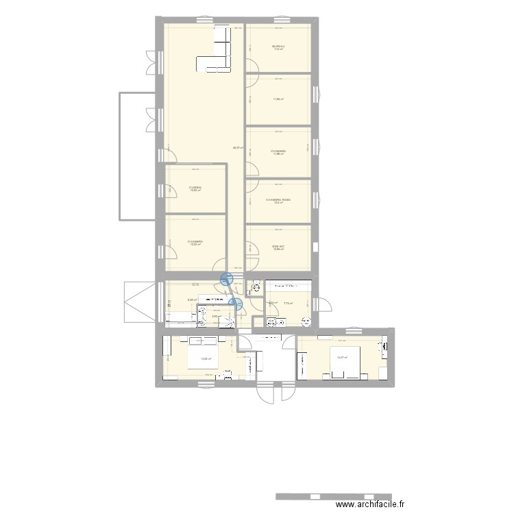 plan projet V4. Plan de 15 pièces et 273 m2