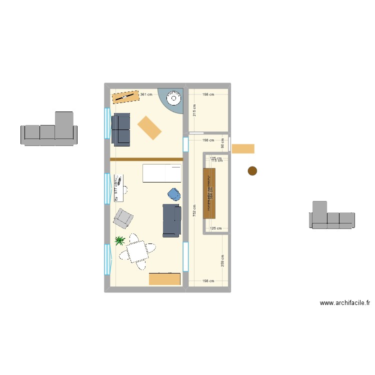 aménagement salon_01. Plan de 4 pièces et 54 m2