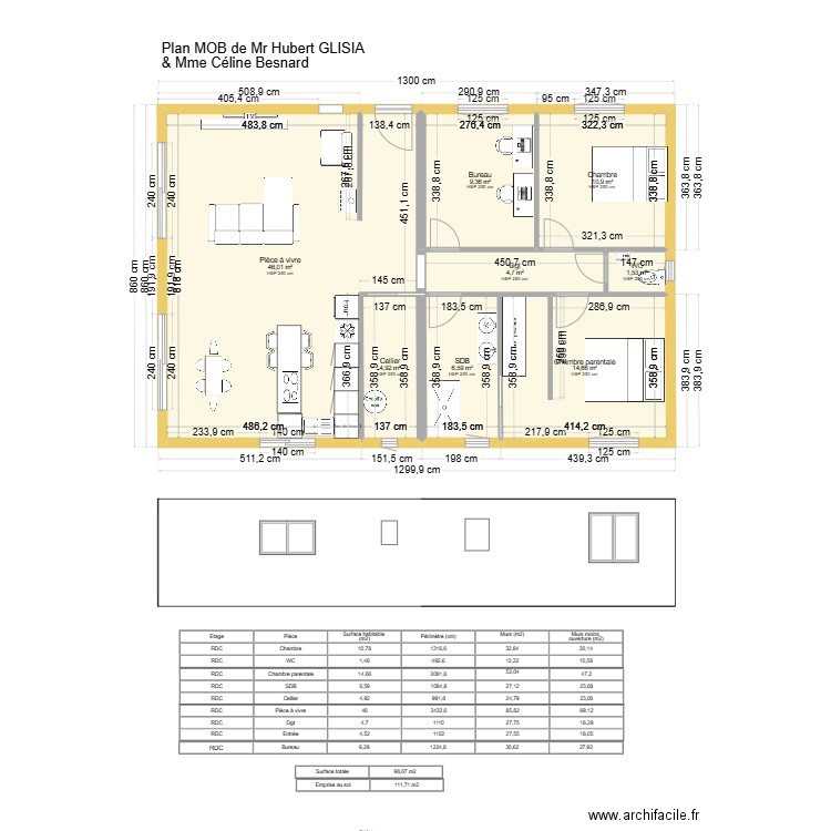 plan meublé. Plan de 8 pièces et 99 m2