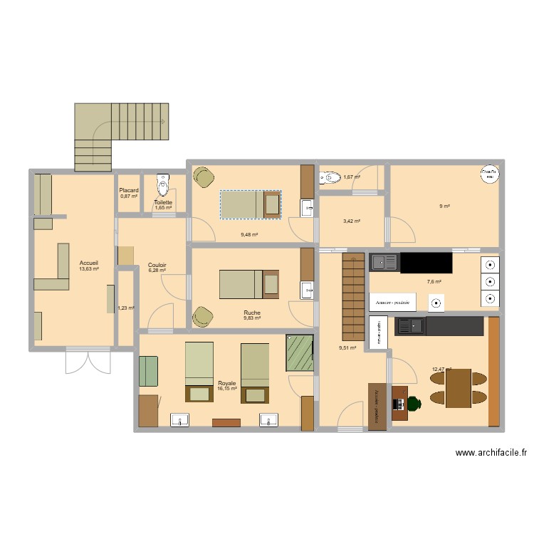 Spa plan. Plan de 14 pièces et 103 m2