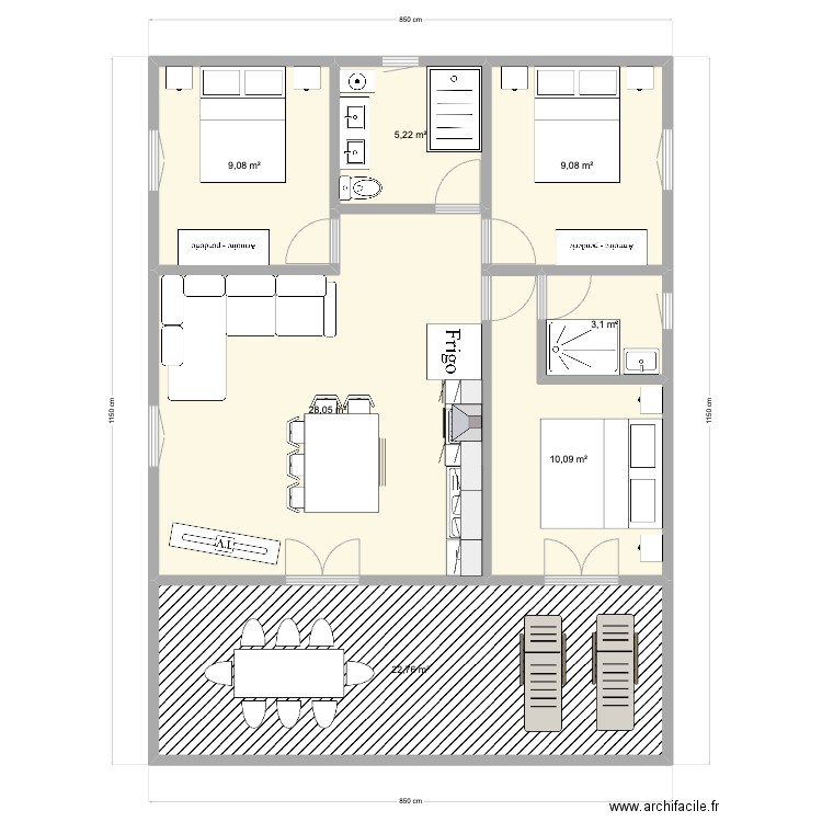 Bea avec 2 salles de bain. Plan de 7 pièces et 87 m2