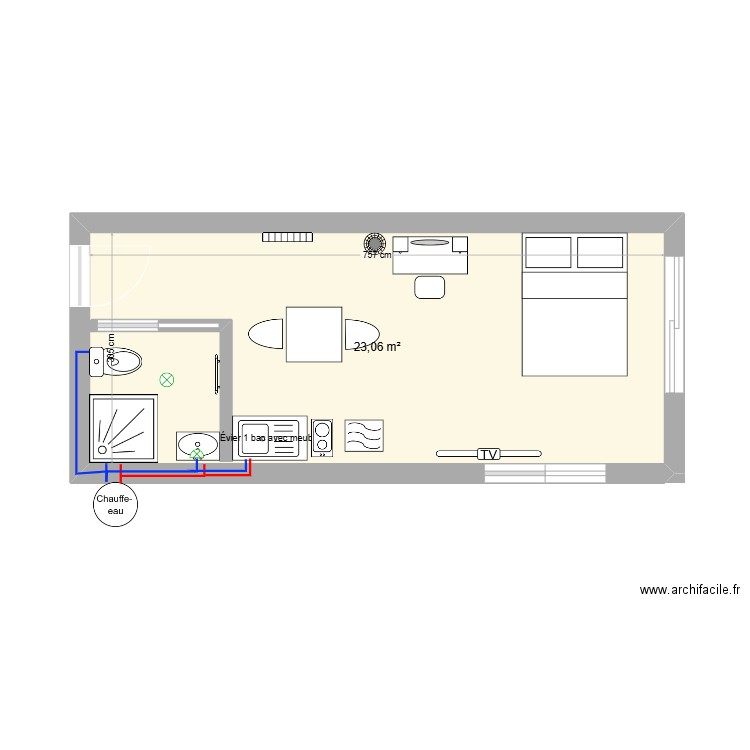 Studio projet 1. Plan de 1 pièce et 23 m2