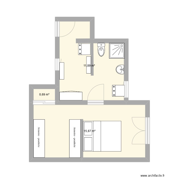 buanderie. Plan de 3 pièces et 28 m2